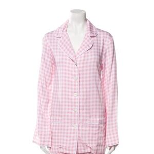 SLEEPER Party Pajama Set Top in Pink White Gingham Peter Pan (Top Only) LARGE